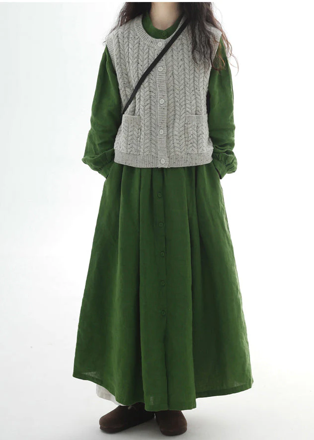Plus Size Green Oversized Cotton Holiday Dress Fall - Image 3