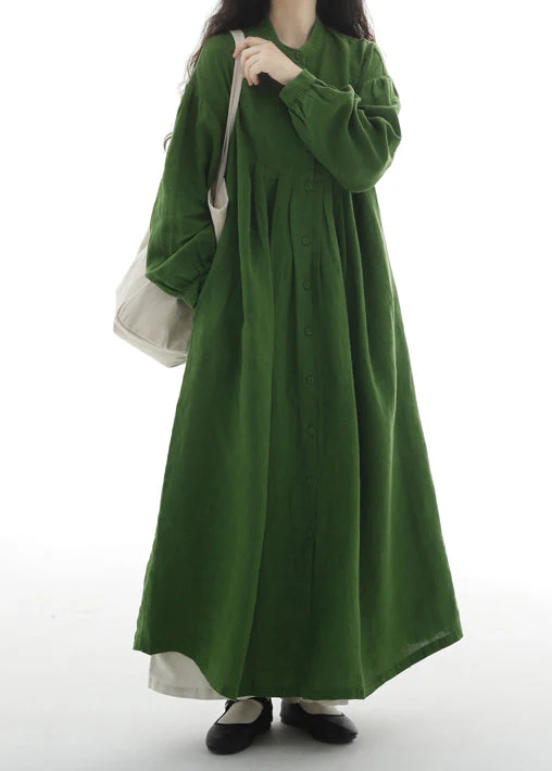 Plus Size Green Oversized Cotton Holiday Dress Fall - Image 4