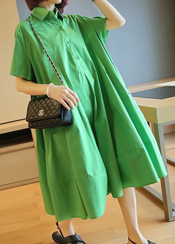 Plus Size Green Oversized Patchwork Exra Large Hem Cotton Shirt Dresses Summer - Image 2