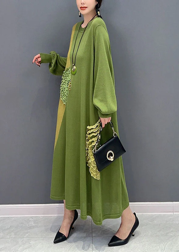Plus Size Green Oversized Patchwork Knit Party Dress Summer - Image 2