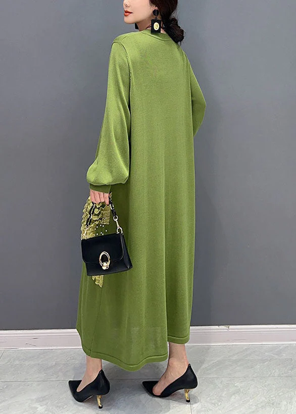 Plus Size Green Oversized Patchwork Knit Party Dress Summer - Image 3