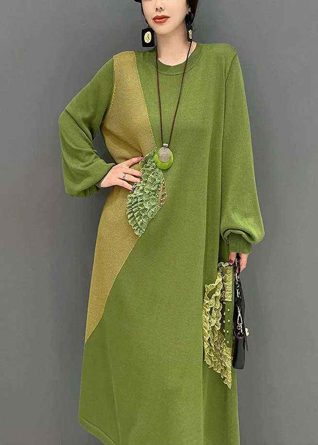 Plus Size Green Oversized Patchwork Knit Party Dress Summer - Image 4