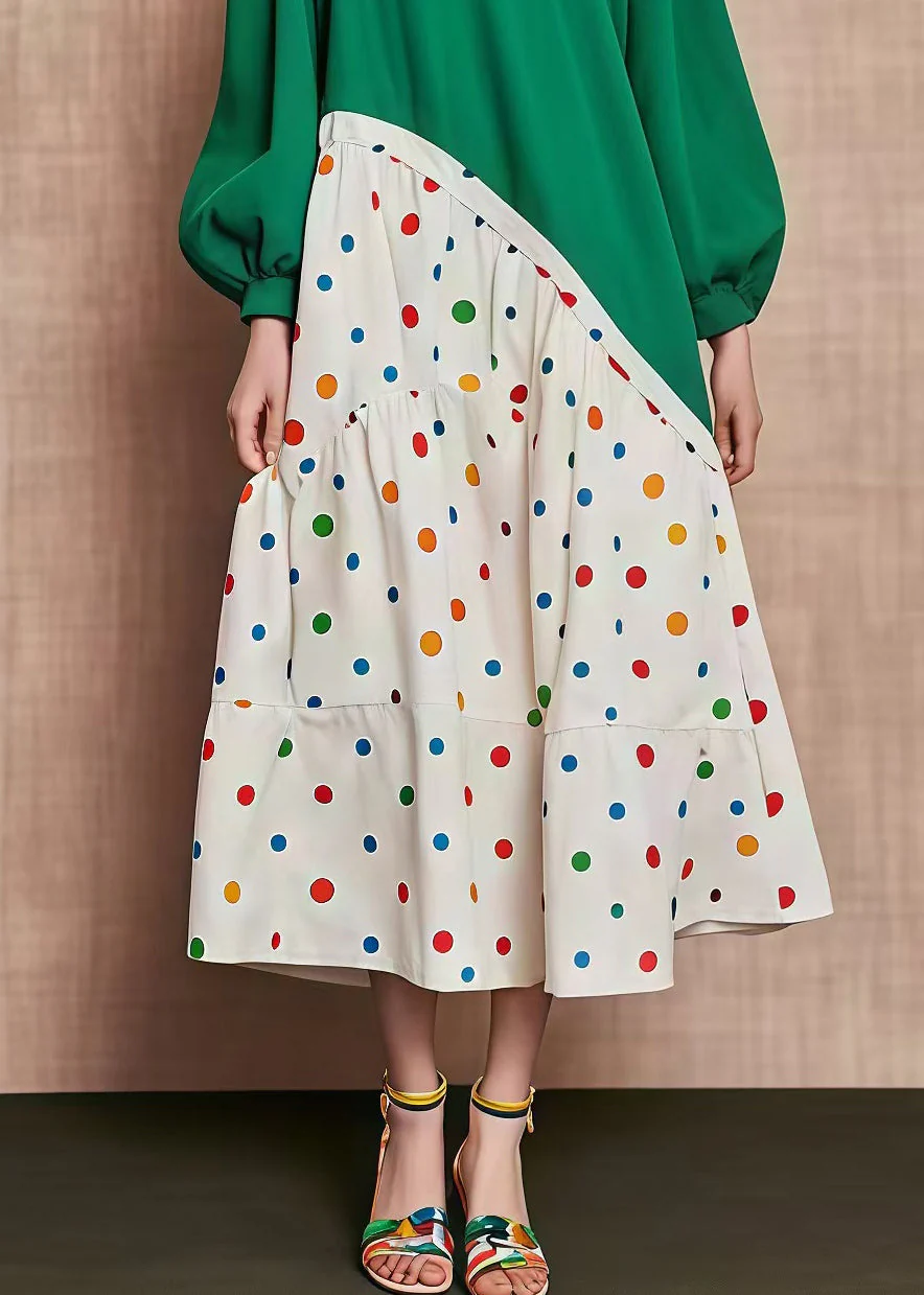 Plus Size Green Oversized Patchwork Print Cotton Dresses Fall - Image 4