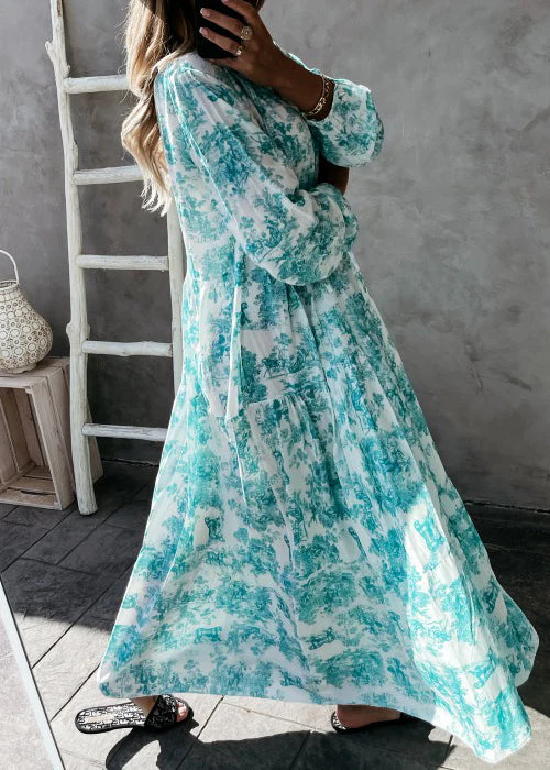 Plus Size Green Print Exra Large Hem Cotton Holiday Dress Spring - Image 4