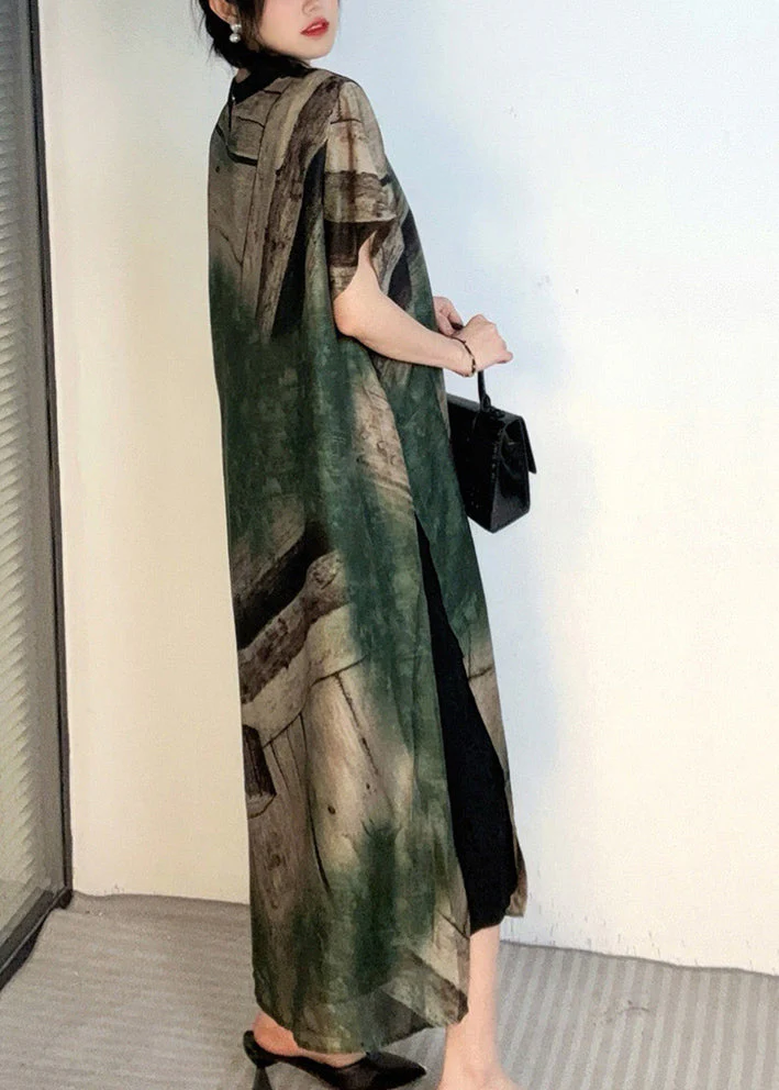 Plus Size Green Print Patchwork Maxi Dresses Short Sleeve - Image 5