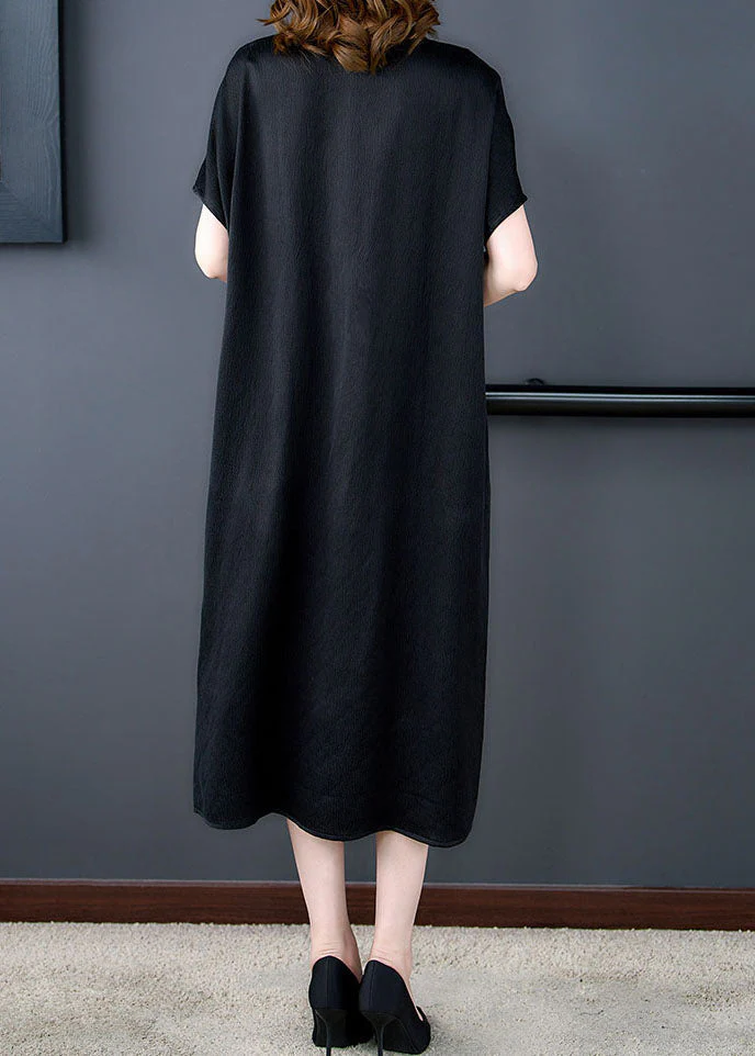 Plus Size Green V Neck Print Pockets Patchwork Silk Dress Summer - Image 5