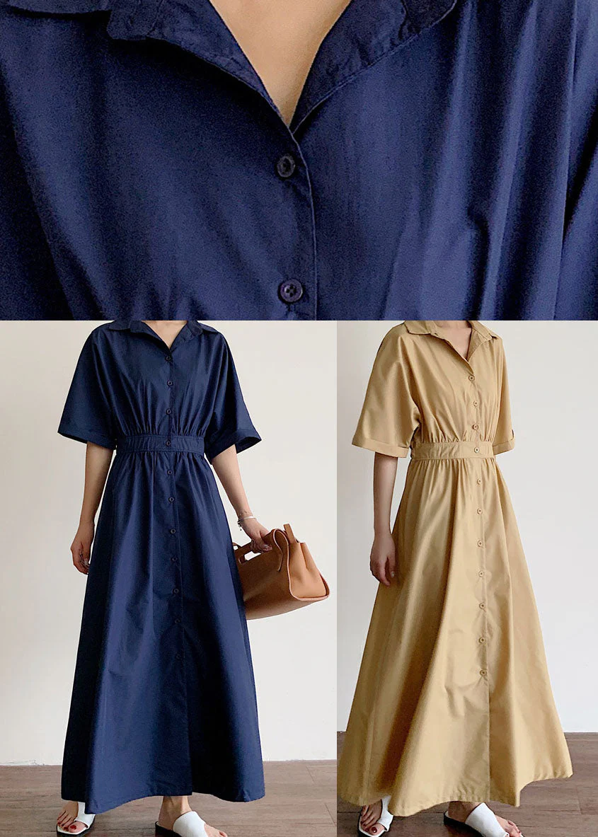 Plus Size Khaki Button Cotton Dress Spring - Image 5