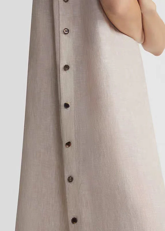 Plus Size Khaki O-Neck Low High Design Robe Dresses Sleeveless - Image 4