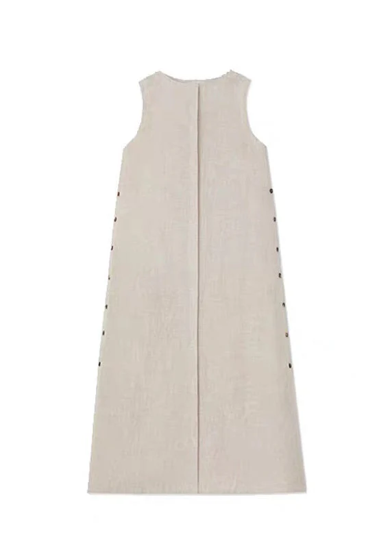 Plus Size Khaki O-Neck Low High Design Robe Dresses Sleeveless - Image 5