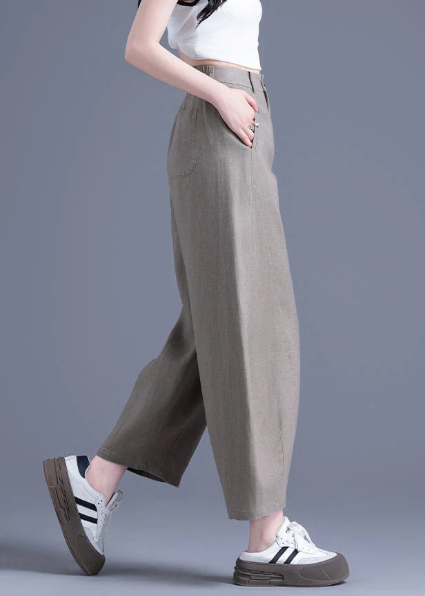 Plus Size Khaki Oversized Pockets Linen Harem Pants Summer - Image 2