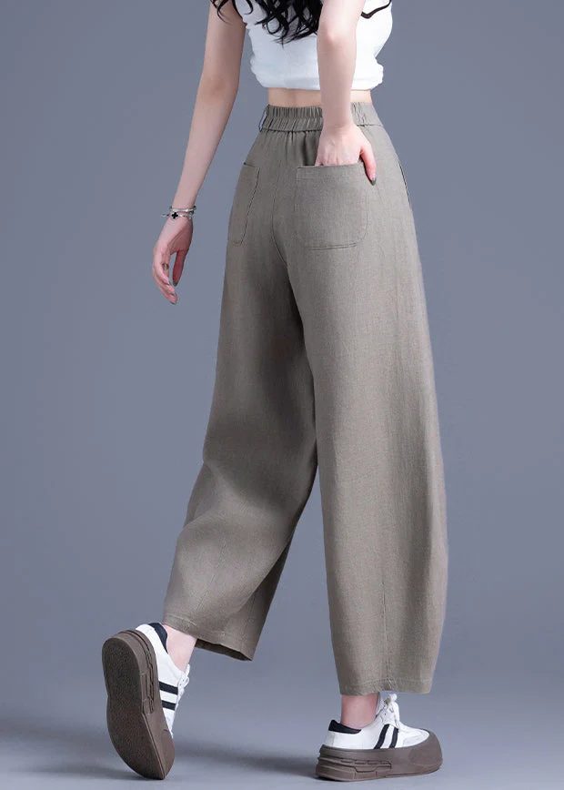 Plus Size Khaki Oversized Pockets Linen Harem Pants Summer - Image 3