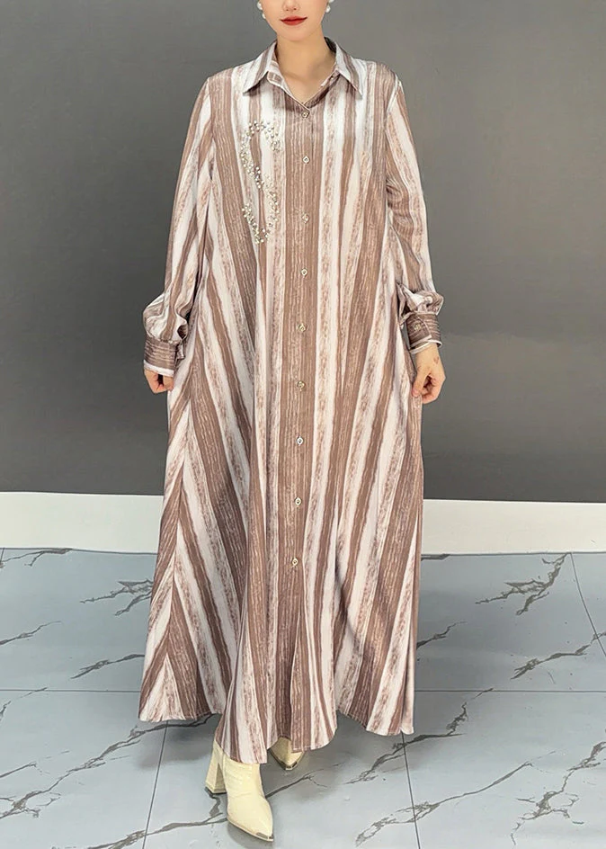 Plus Size Khaki Peter Pan Collar Long Dresses Spring - Image 2