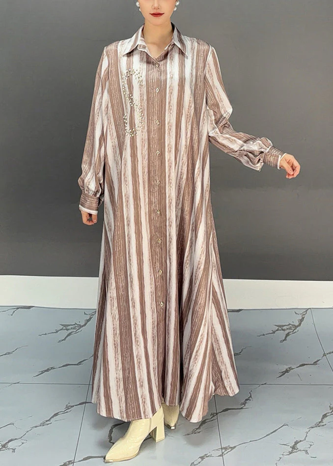 Plus Size Khaki Peter Pan Collar Long Dresses Spring - Image 3