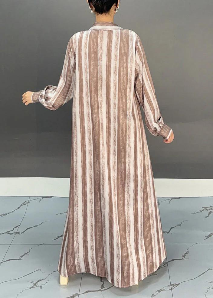 Plus Size Khaki Peter Pan Collar Long Dresses Spring - Image 4