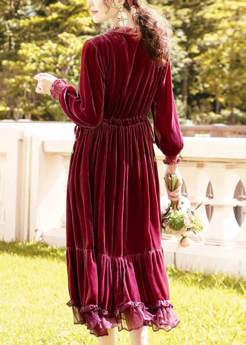 Plus Size Mulberry Cinched Patchwork Silk Velour Dresses Spring - Image 4