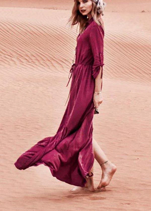 Plus Size Mulberry Floral Button Beach Gown Maxi Dresses - Image 4