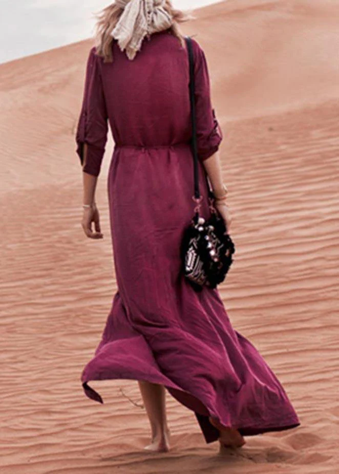 Plus Size Mulberry Floral Button Beach Gown Maxi Dresses - Image 5
