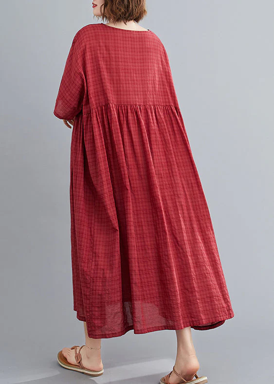 Plus Size Mulberry O-Neck Linen Long Dresses Short Sleeve - Image 4
