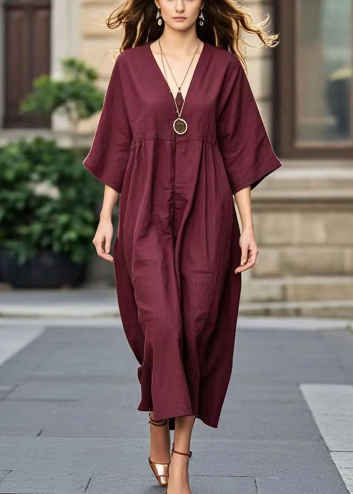 Plus Size Mulberry Oversized Cotton Long Dress Bracelet Sleeve - Image 3