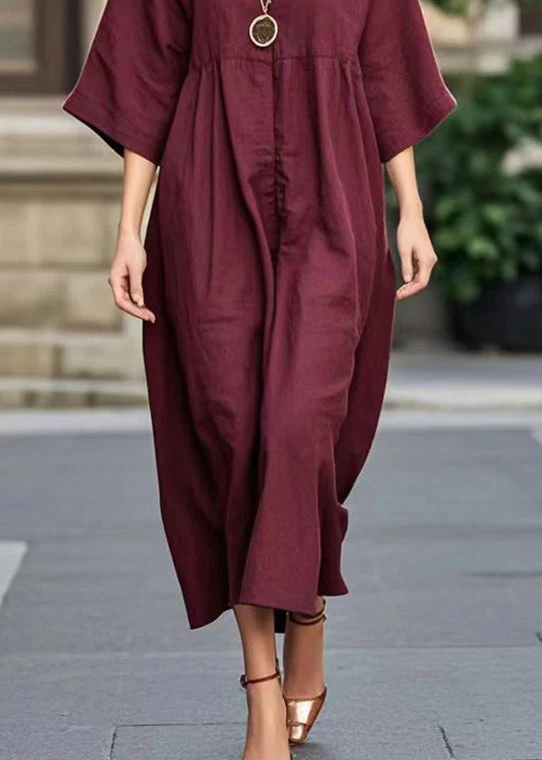 Plus Size Mulberry Oversized Cotton Long Dress Bracelet Sleeve - Image 4