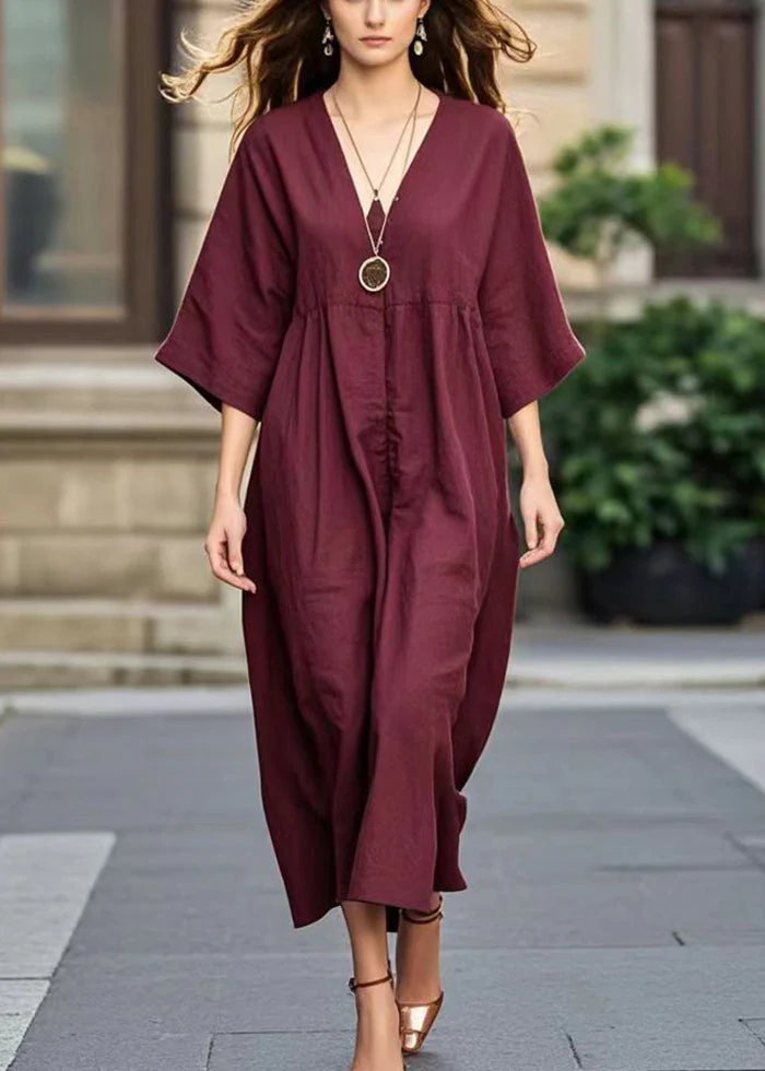 Plus Size Mulberry Oversized Cotton Long Dress Bracelet Sleeve - Image 5