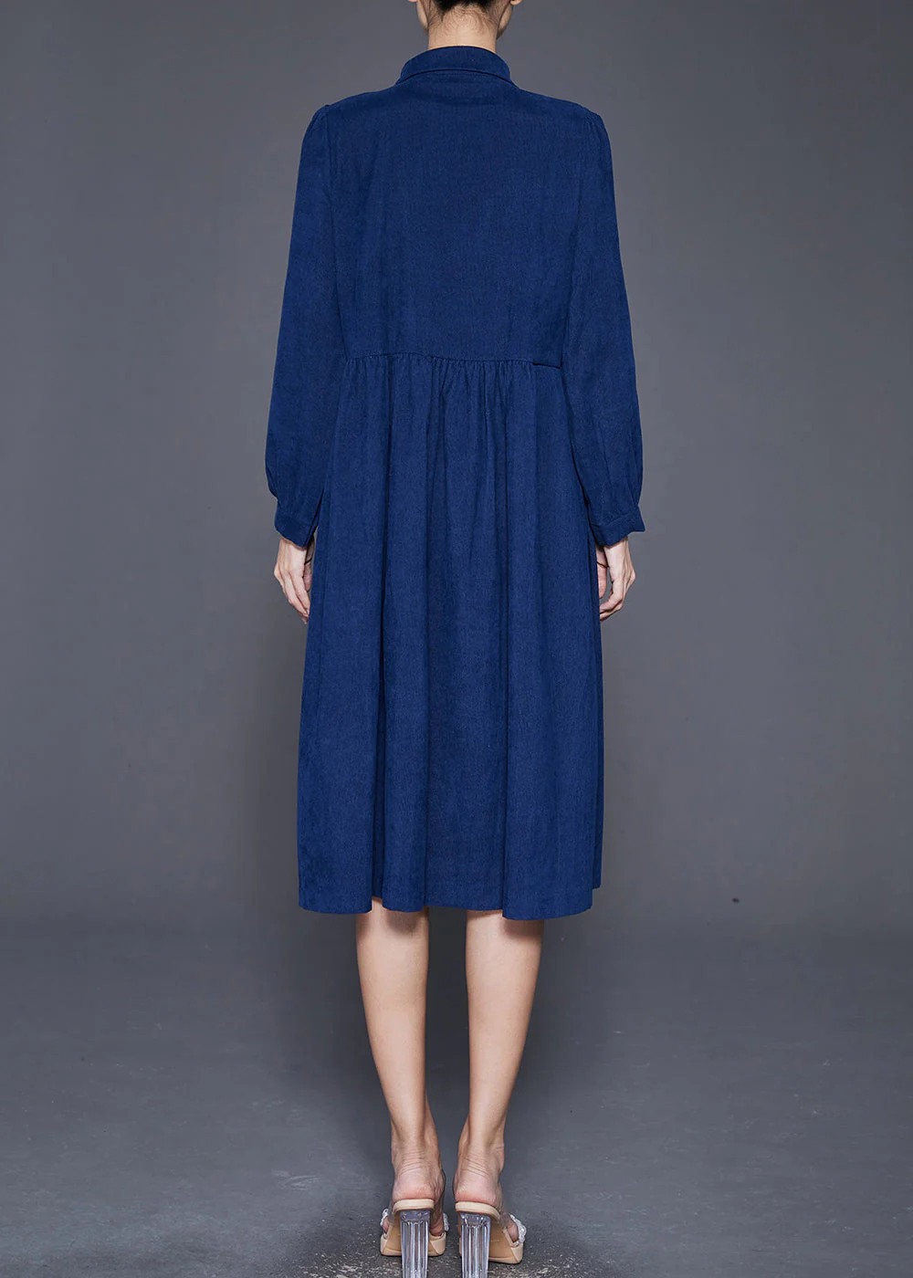 Plus Size Navy Button Down Pockets Corduroy Dress Fall - Image 4