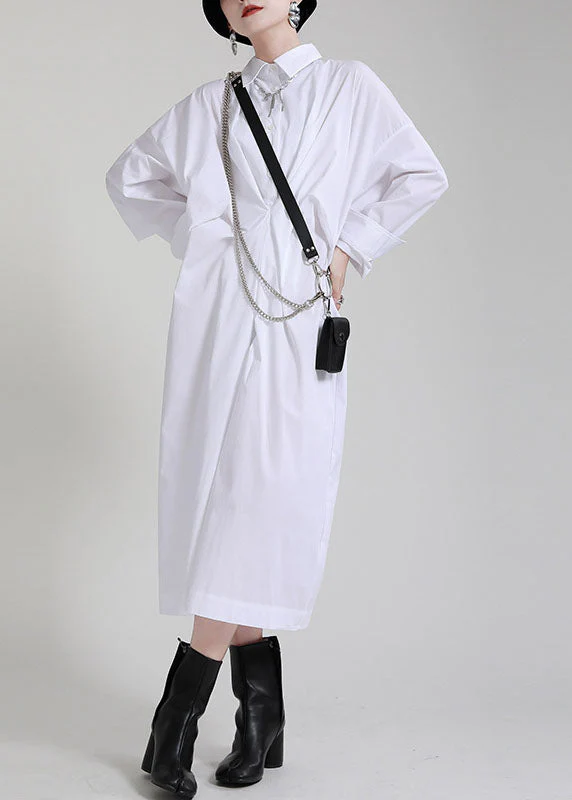 Plus Size Navy Peter Pan CollarButtonasymmetrical design Fall Ankle Dress Long sleeve - Image 2