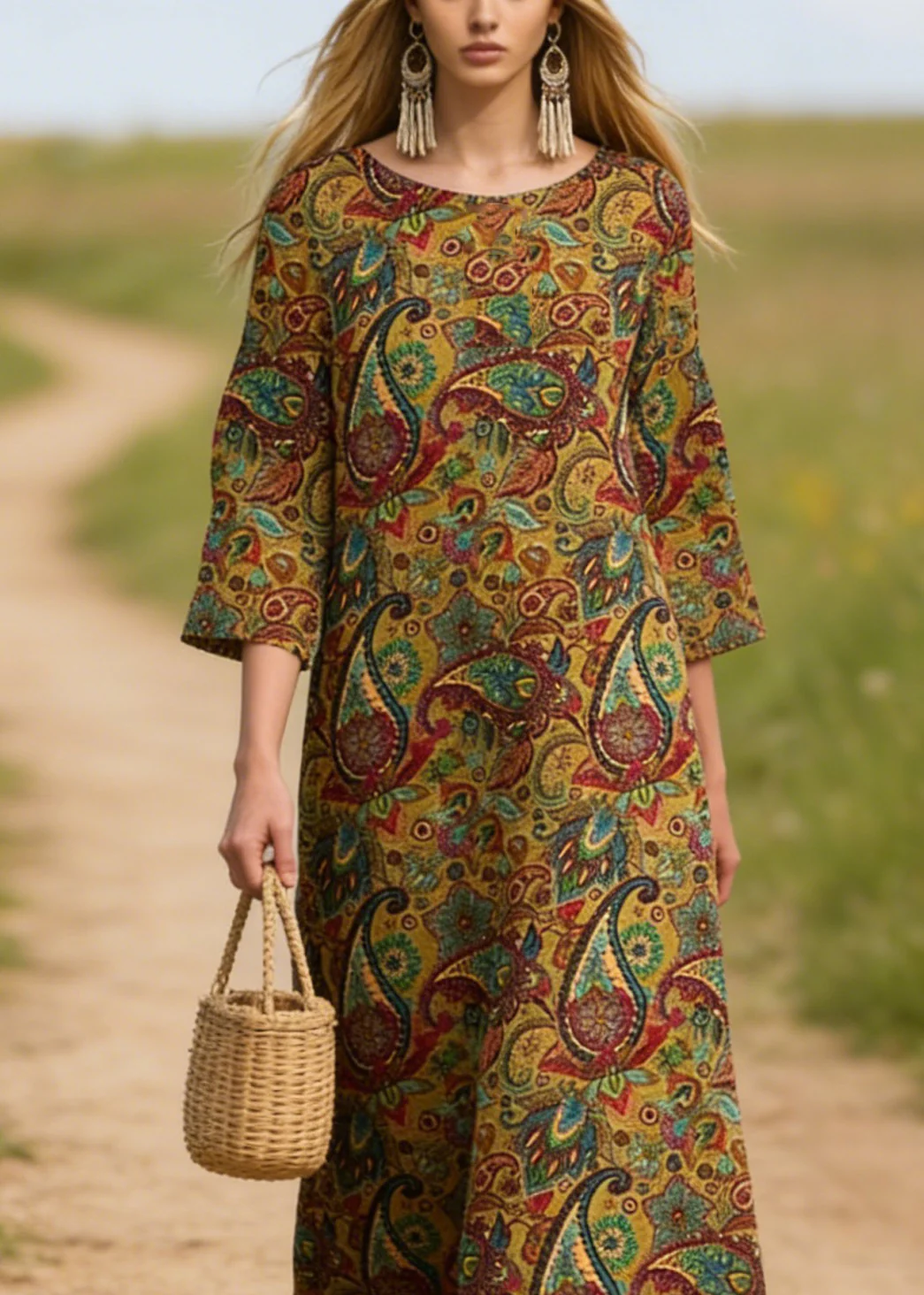 Plus Size O Neck Print Cotton Long Dresses Summer - Image 2