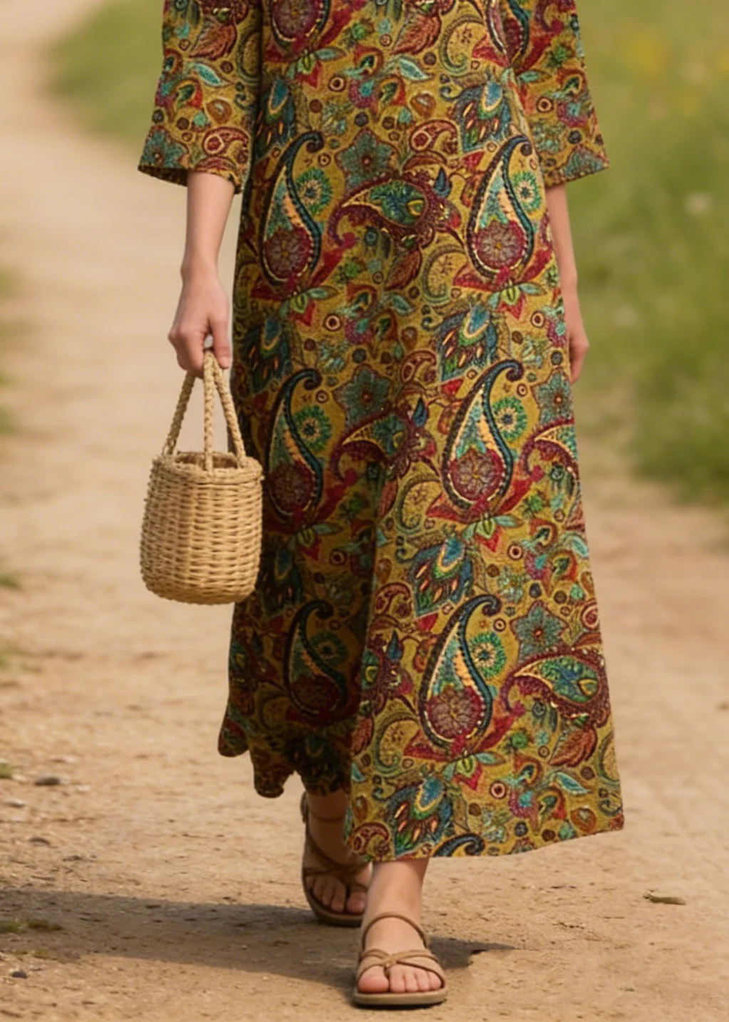 Plus Size O Neck Print Cotton Long Dresses Summer - Image 4
