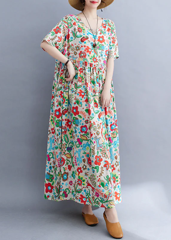 Plus Size O-Neck Print Patchwork Knit Robe Dresses Short Sleeve - Image 3