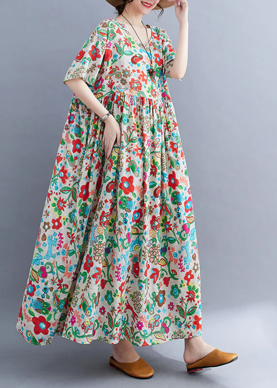 Plus Size O-Neck Print Patchwork Knit Robe Dresses Short Sleeve - Image 4