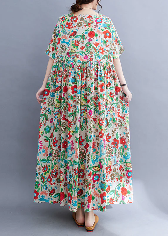 Plus Size O-Neck Print Patchwork Knit Robe Dresses Short Sleeve - Image 5