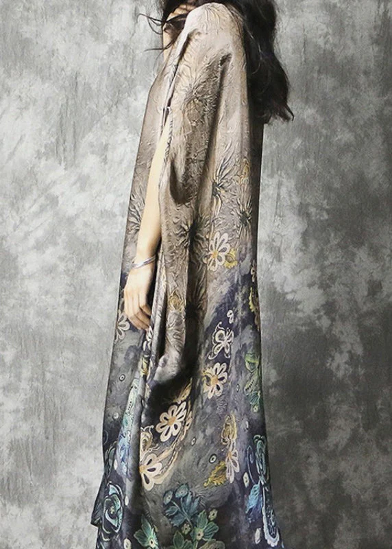 Plus Size O-Neck Print Silk Vacation Dress Batwing Sleeve - Image 4