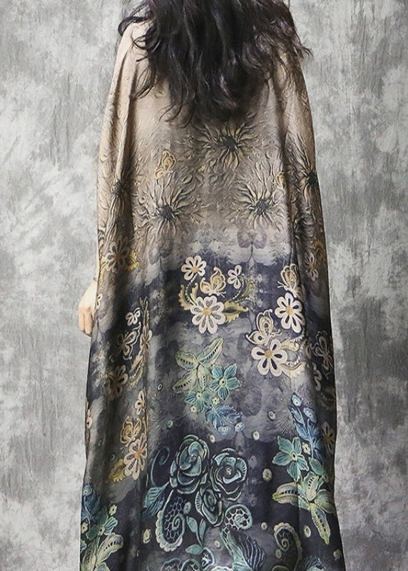 Plus Size O-Neck Print Silk Vacation Dress Batwing Sleeve - Image 5
