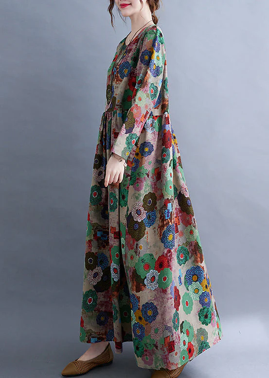Plus Size O-Neck Print Wrinkled Extra large hem Long Dress Spring - Image 4