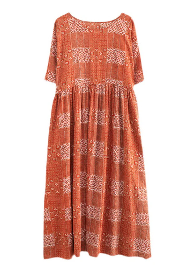 Plus Size Orange O-Neck Patchwork Wrinkled Party Maxi Dress Summer - Image 5