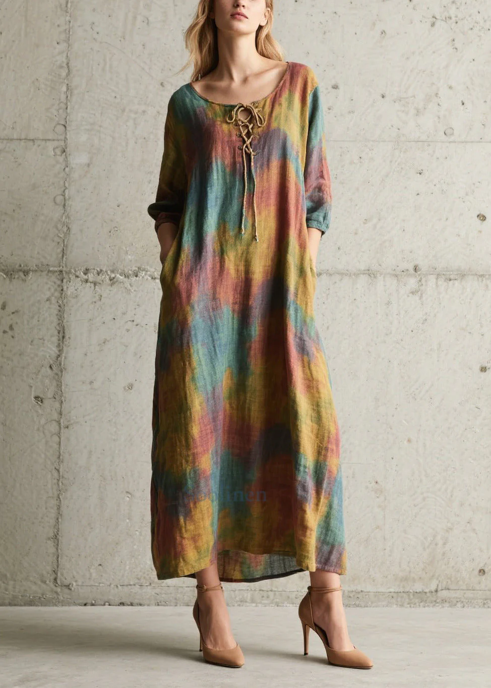 Plus Size Oversized Tie Dye Cotton Dress Fall - Image 5