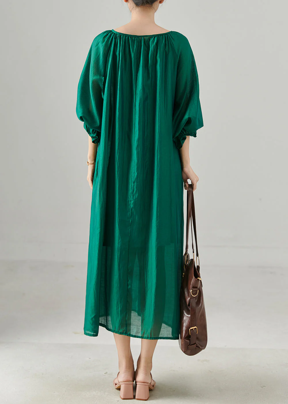 Plus Size Peacock Green Oversized Cotton Dresses Fall - Image 4