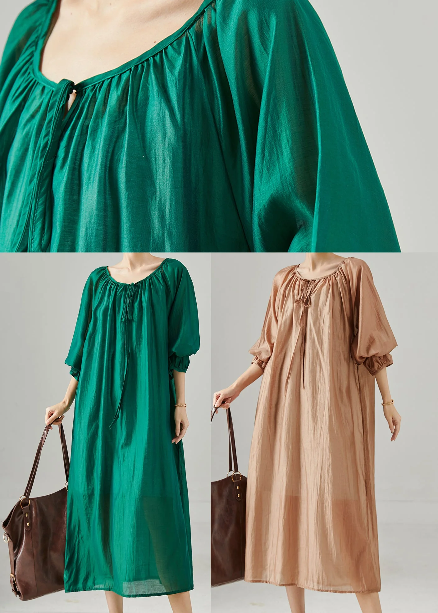Plus Size Peacock Green Oversized Cotton Dresses Fall - Image 5