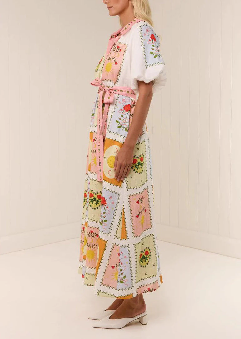 Plus Size Peter Pan Collar Tie Waist Maxi Shirts Dress Short Sleeve - Image 3