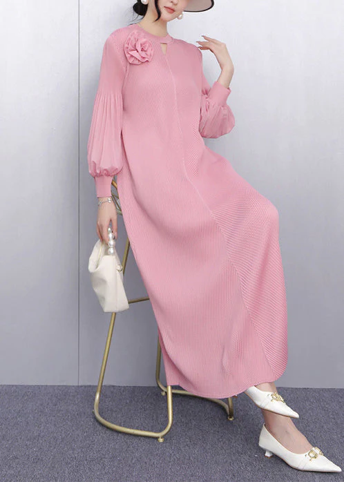 Plus Size Pink Floral Decorated Chiffon Party Dresses Summer - Image 2