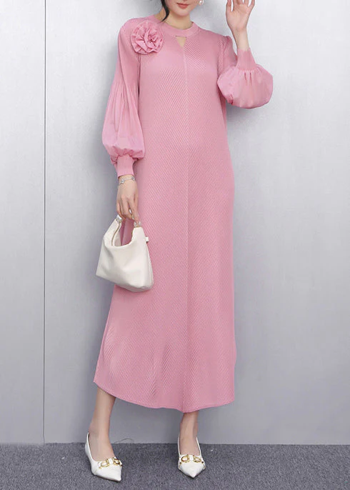 Plus Size Pink Floral Decorated Chiffon Party Dresses Summer - Image 3