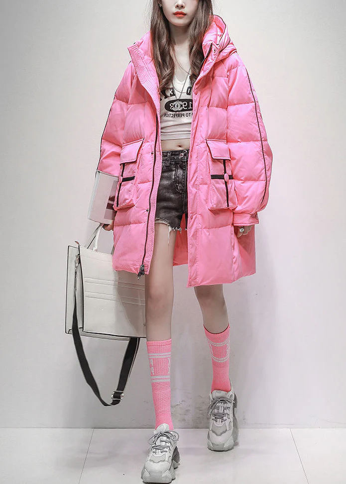 Plus Size Pink Hooded Pockets Duck Down Winter Coats Winter - Image 2