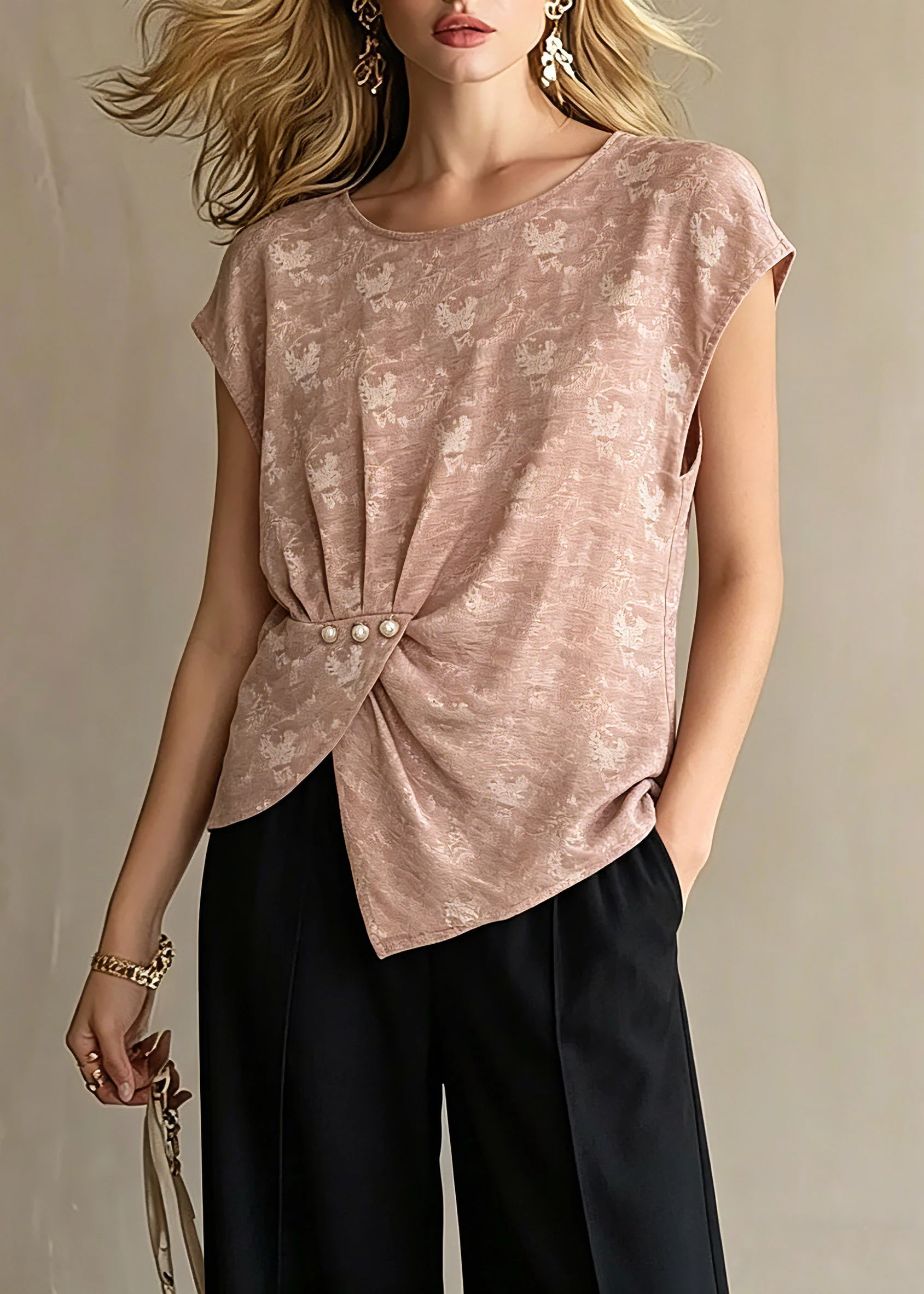 Plus Size Pink O-Neck Print T Shirt Short Sleeve