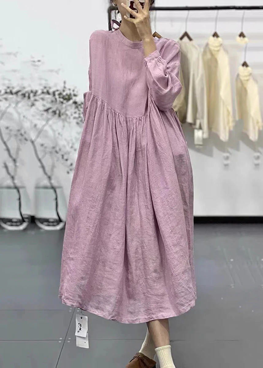 Plus Size Pink Oversized Exra Large Hem Linen Dress Spring - Image 2