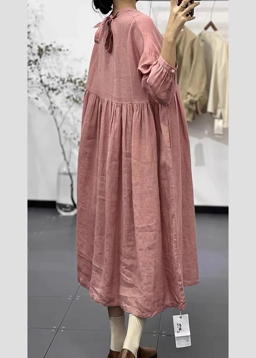 Plus Size Pink Oversized Exra Large Hem Linen Dress Spring - Image 3
