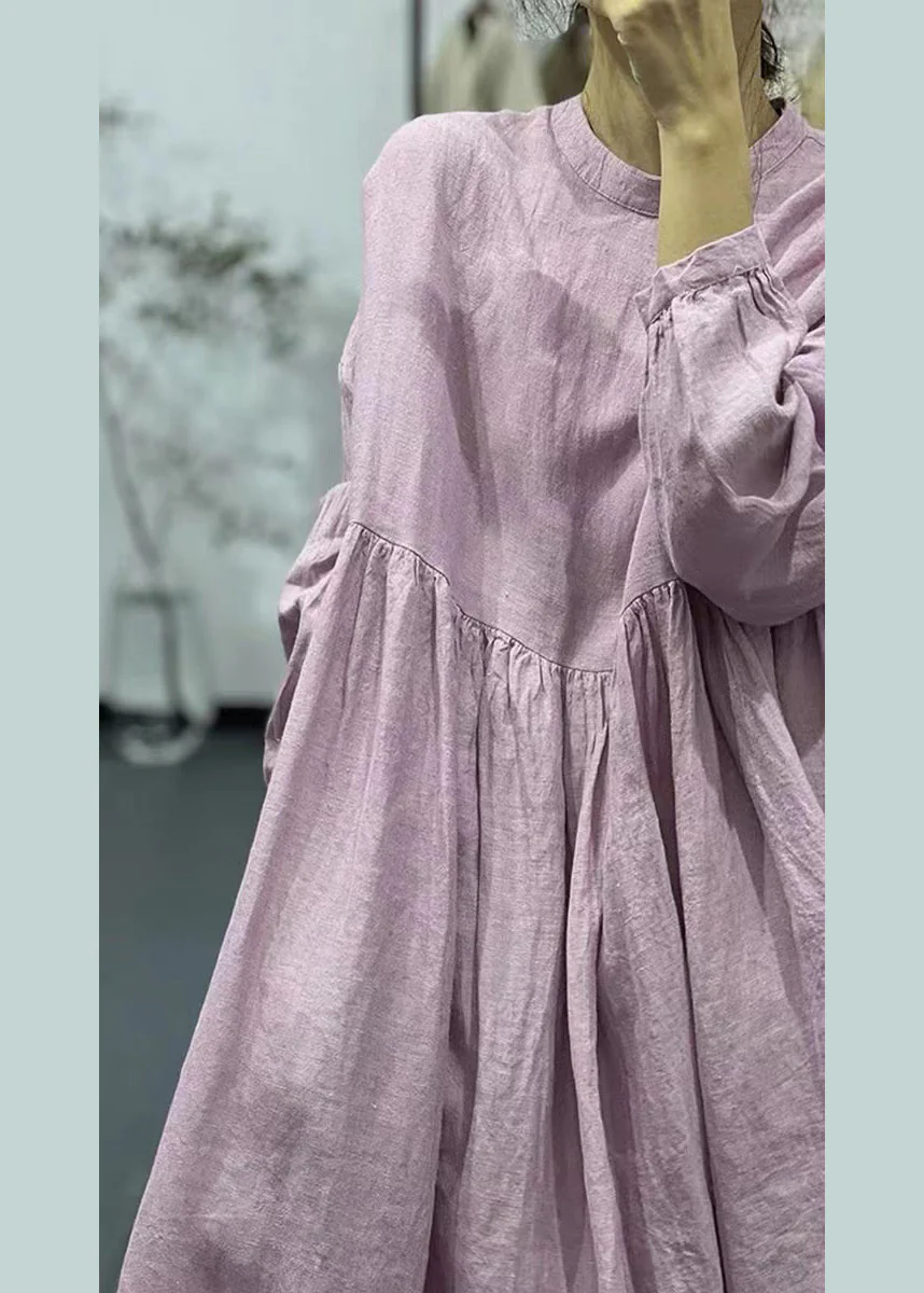 Plus Size Pink Oversized Exra Large Hem Linen Dress Spring - Image 4