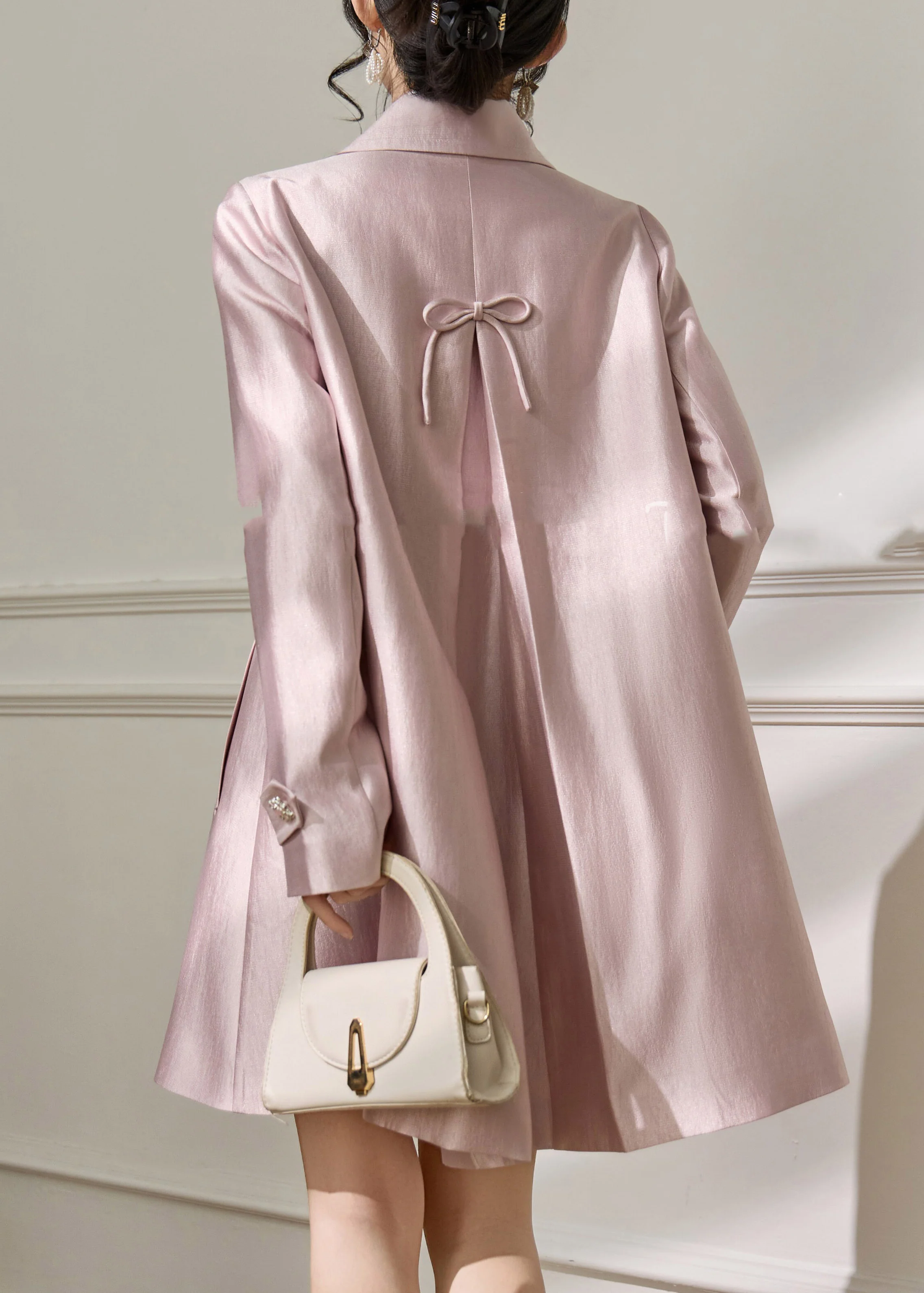 Plus Size Pink Peter Pan Collar Button Coats Spring - Image 5