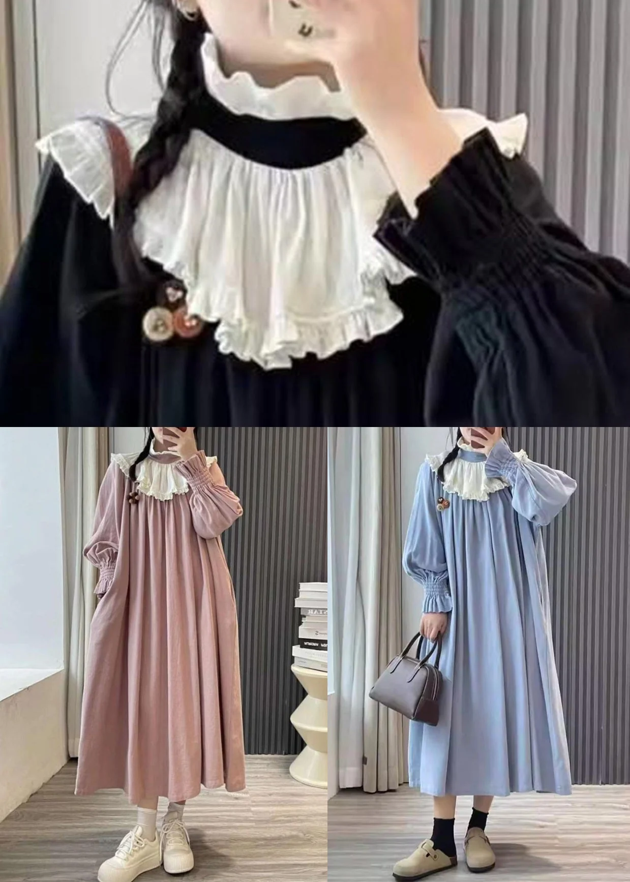 Plus Size Pink Ruffled Patchwork Cotton Long Dresses Spring - Image 5