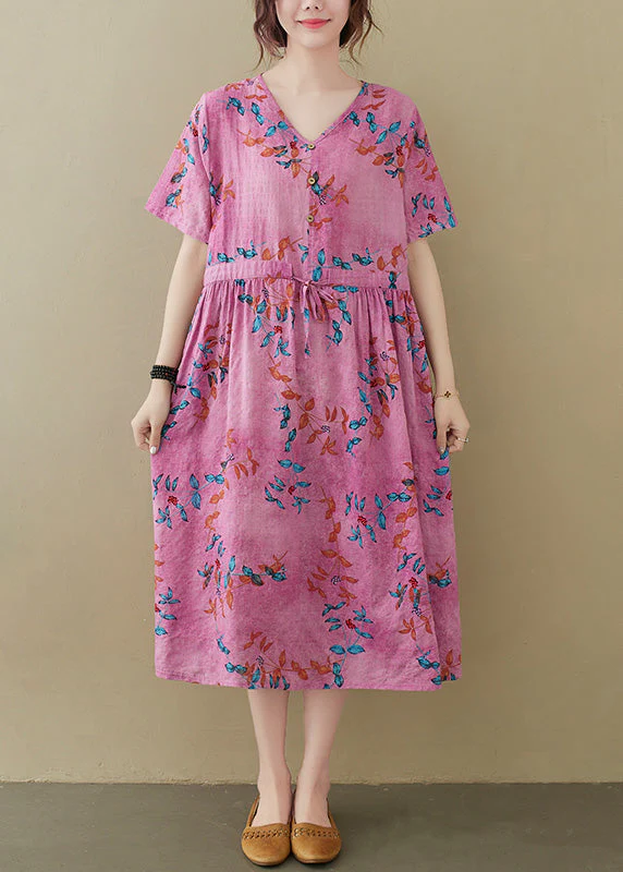 Plus Size Pink V Neck Button Party Maxi Dress Short Sleeve - Image 2